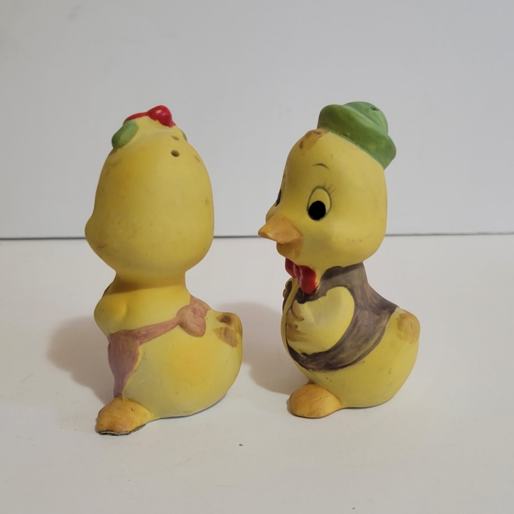 Vintage Ceramic Yellow Anthropomorphic Ducklings Salt and Pepper Shakers